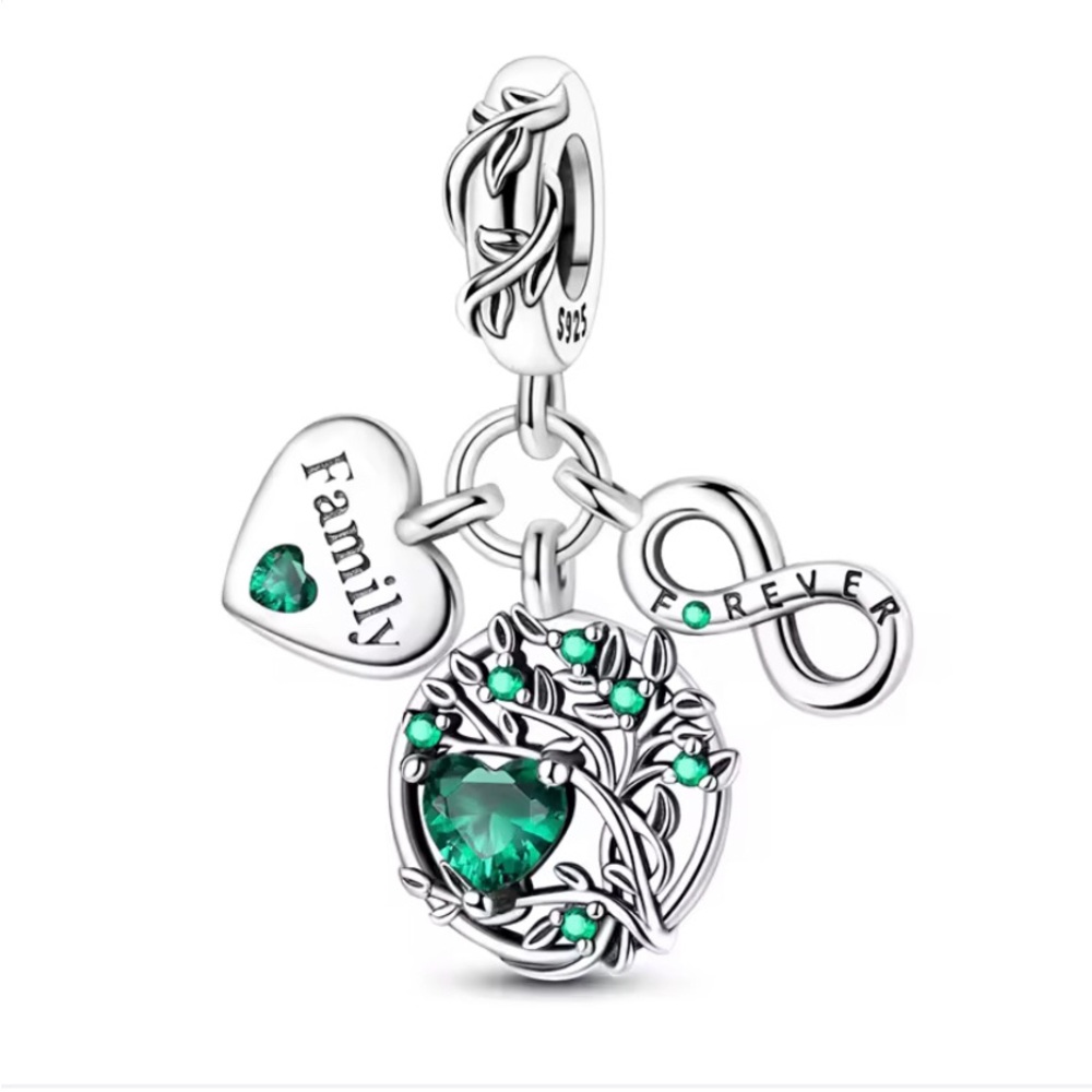 Sterling Silver Family Forever Emerald Charm Pendant